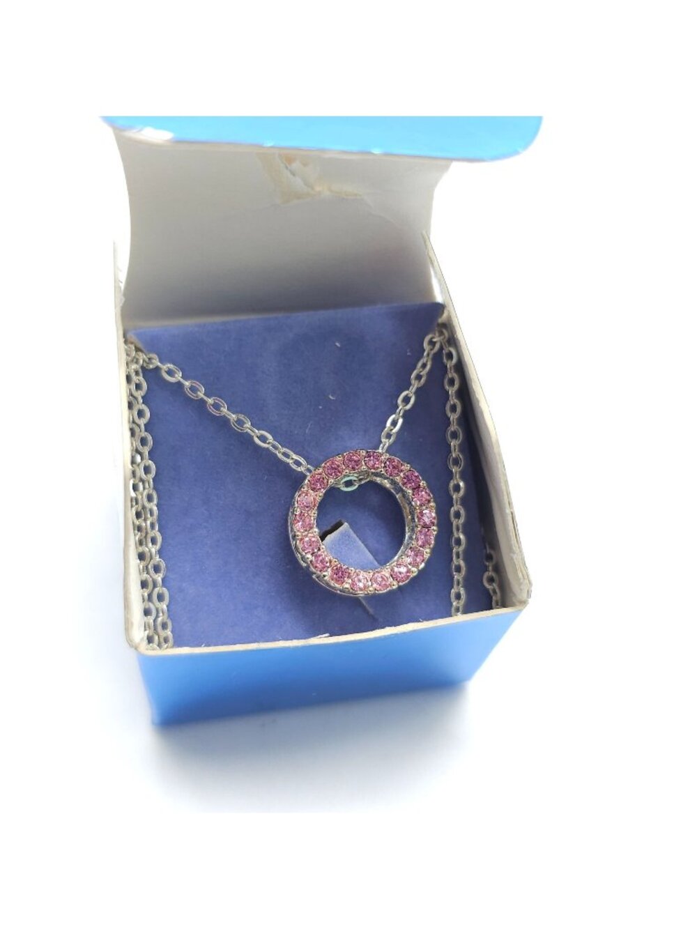 Sparkling Rhinestone Circle Necklace Light Rose In Original Box By Avon 2005